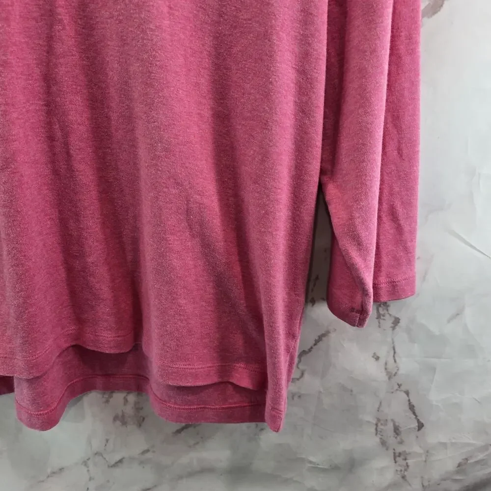 LL Bean Shirt Womens XL Petite P Pink Three Quarter Sleeve V Neck